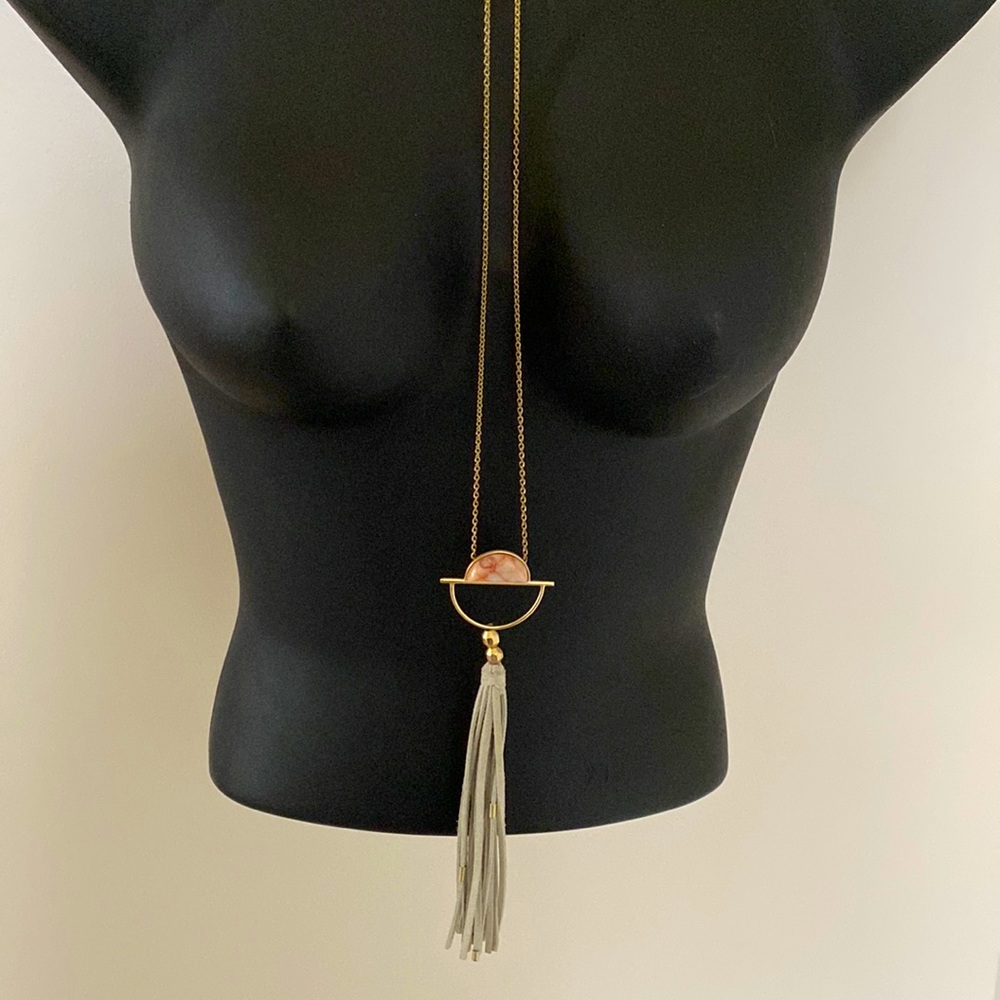 Rose Quartz and Leather Geometric Pendant Necklace